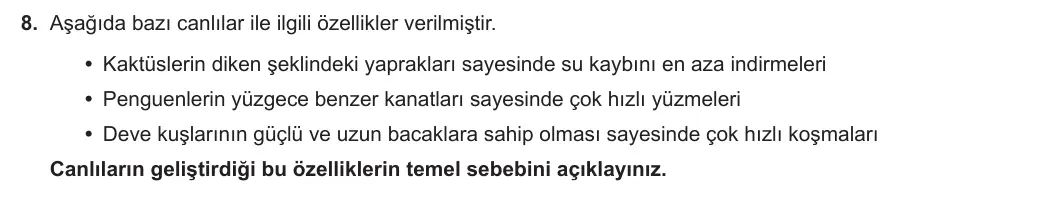 8. Sınıf Fen Bilimleri 2023-2024 1. Dönem 1. Yazılı 1. Bölüm 8. Soru görseli (1/2)