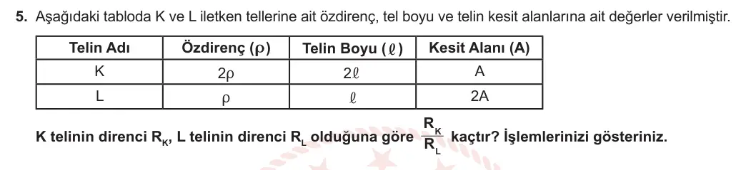 10. Sınıf Fizik 2023-2024 1. Dönem 1. Yazılı 1. Bölüm 5. Soru görseli