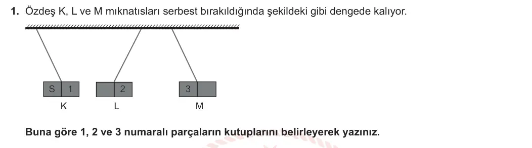 10. Sınıf Fizik 2023-2024 1. Dönem 1. Yazılı 3. Bölüm 1. Soru görseli
