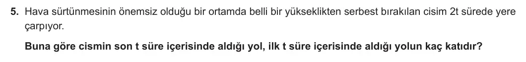 11. Sınıf Fizik 2023-2024 1. Dönem 1. Yazılı 1. Bölüm 5. Soru görseli
