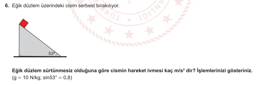 11. Sınıf Fizik 2023-2024 1. Dönem 1. Yazılı 1. Bölüm 6. Soru görseli