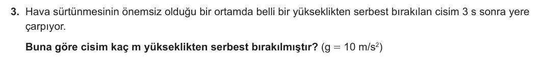 11. Sınıf Fizik 2023-2024 1. Dönem 1. Yazılı 2. Bölüm 3. Soru görseli
