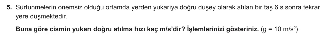 11. Sınıf Fizik 2023-2024 1. Dönem 1. Yazılı 3. Bölüm 5. Soru görseli