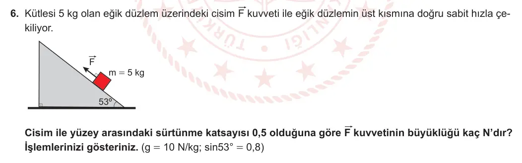 11. Sınıf Fizik 2023-2024 1. Dönem 1. Yazılı 3. Bölüm 6. Soru görseli
