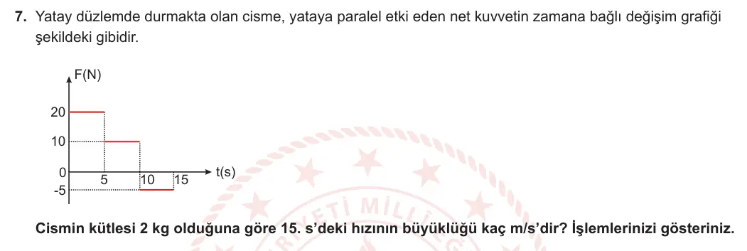 11. Sınıf Fizik 2023-2024 1. Dönem 1. Yazılı 3. Bölüm 7. Soru görseli