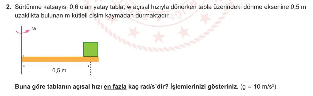 12. Sınıf Fizik 2023-2024 1. Dönem 1. Yazılı 1. Bölüm 2. Soru görseli