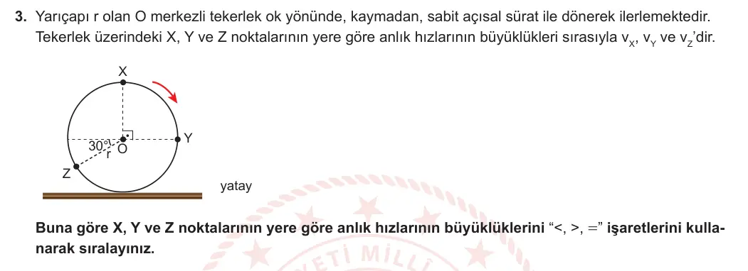 12. Sınıf Fizik 2023-2024 1. Dönem 1. Yazılı 1. Bölüm 3. Soru görseli