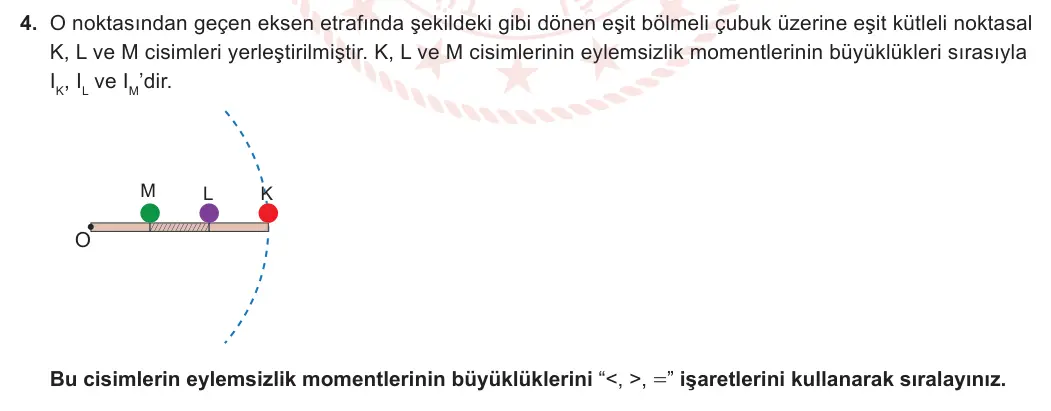 12. Sınıf Fizik 2023-2024 1. Dönem 1. Yazılı 1. Bölüm 4. Soru görseli
