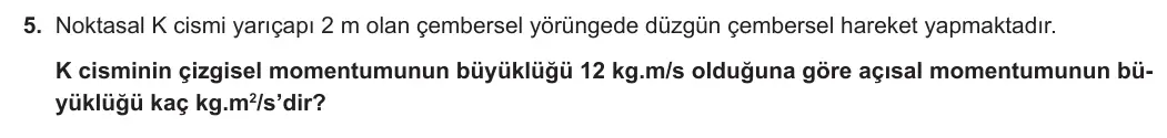 12. Sınıf Fizik 2023-2024 1. Dönem 1. Yazılı 1. Bölüm 5. Soru görseli