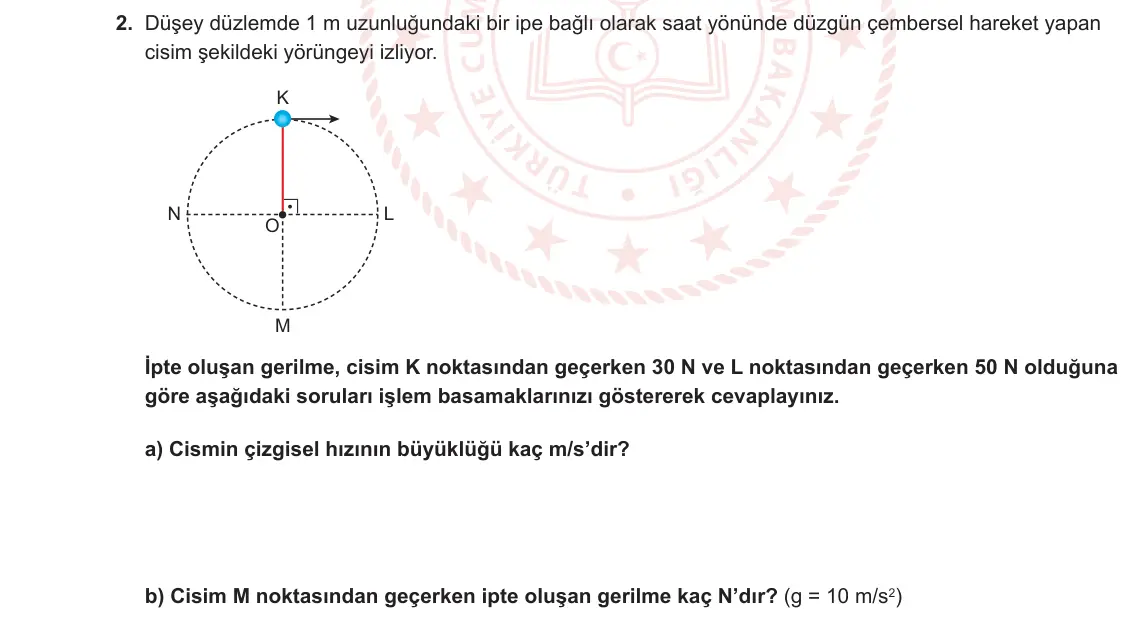 12. Sınıf Fizik 2023-2024 1. Dönem 1. Yazılı 3. Bölüm 2. Soru görseli