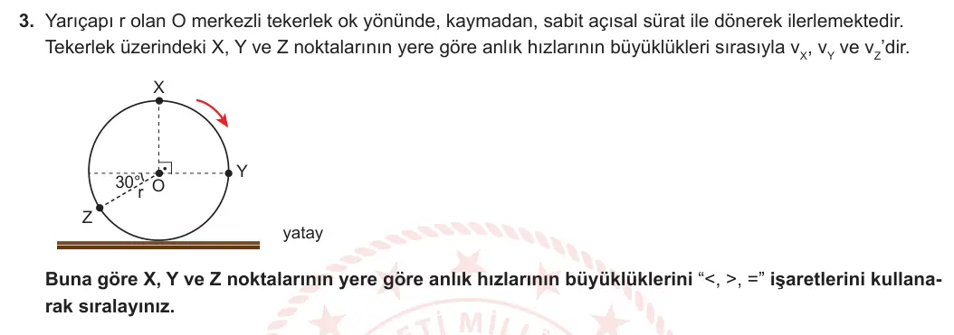 12. Sınıf Fizik 2023-2024 1. Dönem 1. Yazılı 3. Bölüm 3. Soru görseli