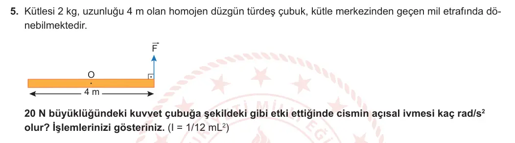 12. Sınıf Fizik 2023-2024 1. Dönem 1. Yazılı 3. Bölüm 5. Soru görseli