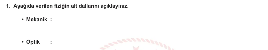 9. Sınıf Fizik 2023-2024 1. Dönem 1. Yazılı 1. Bölüm 1. Soru görseli