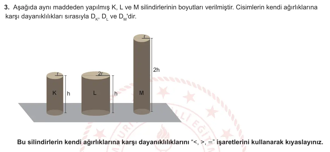 9. Sınıf Fizik 2023-2024 1. Dönem 1. Yazılı 1. Bölüm 3. Soru görseli