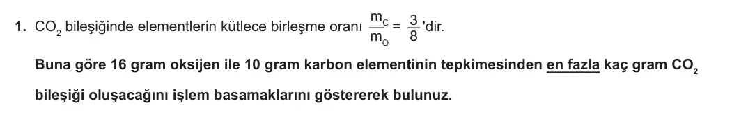 10. Sınıf Kimya 2023-2024 1. Dönem 1. Yazılı 1. Bölüm 1. Soru görseli