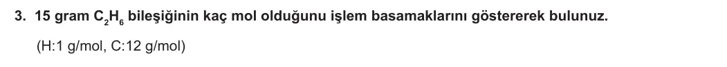 10. Sınıf Kimya 2023-2024 1. Dönem 1. Yazılı 1. Bölüm 3. Soru görseli