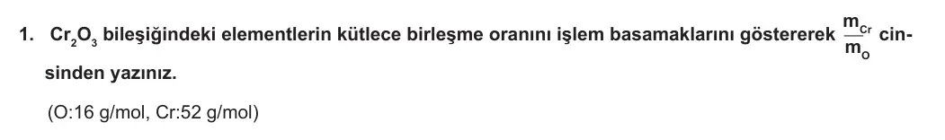 10. Sınıf Kimya 2023-2024 1. Dönem 1. Yazılı 2. Bölüm 1. Soru görseli