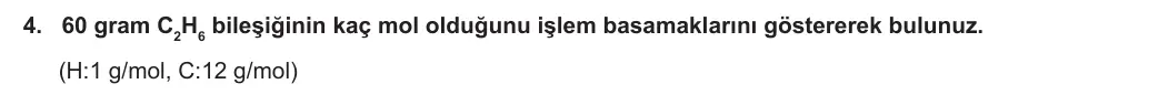 10. Sınıf Kimya 2023-2024 1. Dönem 1. Yazılı 2. Bölüm 4. Soru görseli