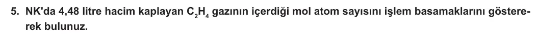 10. Sınıf Kimya 2023-2024 1. Dönem 1. Yazılı 3. Bölüm 5. Soru görseli