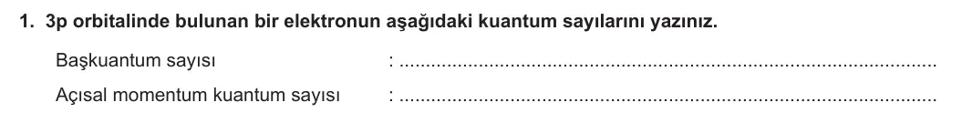 11. Sınıf Kimya 2023-2024 1. Dönem 1. Yazılı 1. Bölüm 1. Soru görseli