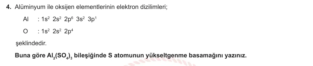 11. Sınıf Kimya 2023-2024 1. Dönem 1. Yazılı 1. Bölüm 4. Soru görseli