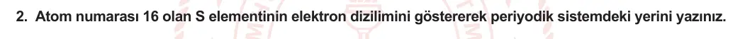 11. Sınıf Kimya 2023-2024 1. Dönem 1. Yazılı 2. Bölüm 2. Soru görseli