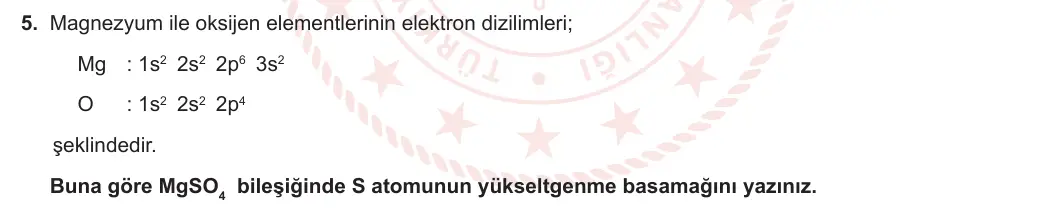 11. Sınıf Kimya 2023-2024 1. Dönem 1. Yazılı 2. Bölüm 5. Soru görseli