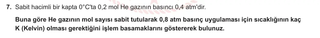 11. Sınıf Kimya 2023-2024 1. Dönem 1. Yazılı 2. Bölüm 7. Soru görseli