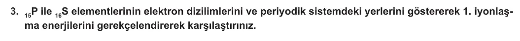 11. Sınıf Kimya 2023-2024 1. Dönem 1. Yazılı 3. Bölüm 3. Soru görseli