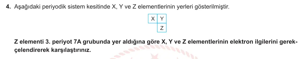 11. Sınıf Kimya 2023-2024 1. Dönem 1. Yazılı 3. Bölüm 4. Soru görseli