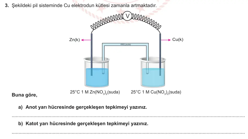 12. Sınıf Kimya 2023-2024 1. Dönem 1. Yazılı 1. Bölüm 3. Soru görseli