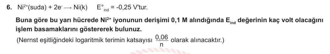12. Sınıf Kimya 2023-2024 1. Dönem 1. Yazılı 1. Bölüm 6. Soru görseli