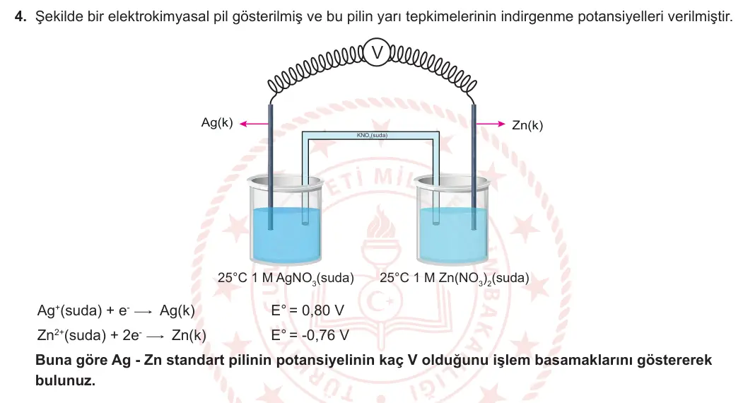 12. Sınıf Kimya 2023-2024 1. Dönem 1. Yazılı 2. Bölüm 4. Soru görseli