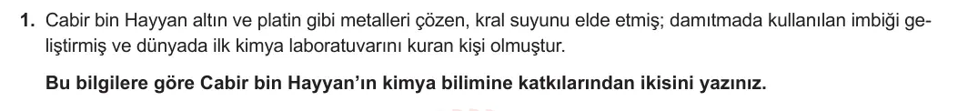 9. Sınıf Kimya 2023-2024 1. Dönem 1. Yazılı 1. Bölüm 1. Soru görseli