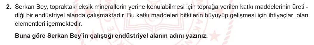 9. Sınıf Kimya 2023-2024 1. Dönem 1. Yazılı 1. Bölüm 2. Soru görseli