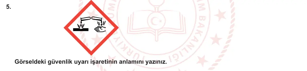 9. Sınıf Kimya 2023-2024 1. Dönem 1. Yazılı 1. Bölüm 5. Soru görseli