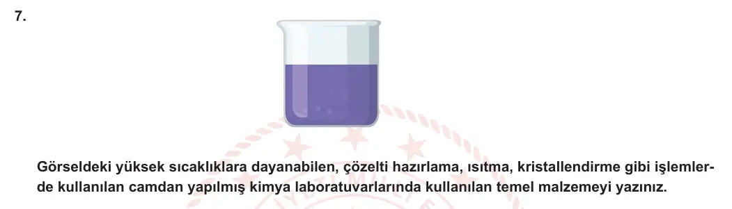9. Sınıf Kimya 2023-2024 1. Dönem 1. Yazılı 1. Bölüm 7. Soru görseli