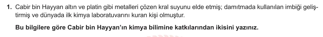 9. Sınıf Kimya 2023-2024 1. Dönem 1. Yazılı 2. Bölüm 1. Soru görseli