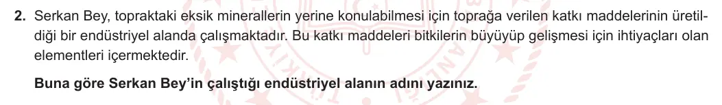 9. Sınıf Kimya 2023-2024 1. Dönem 1. Yazılı 2. Bölüm 2. Soru görseli