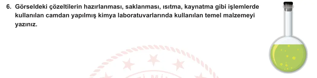 9. Sınıf Kimya 2023-2024 1. Dönem 1. Yazılı 3. Bölüm 6. Soru görseli