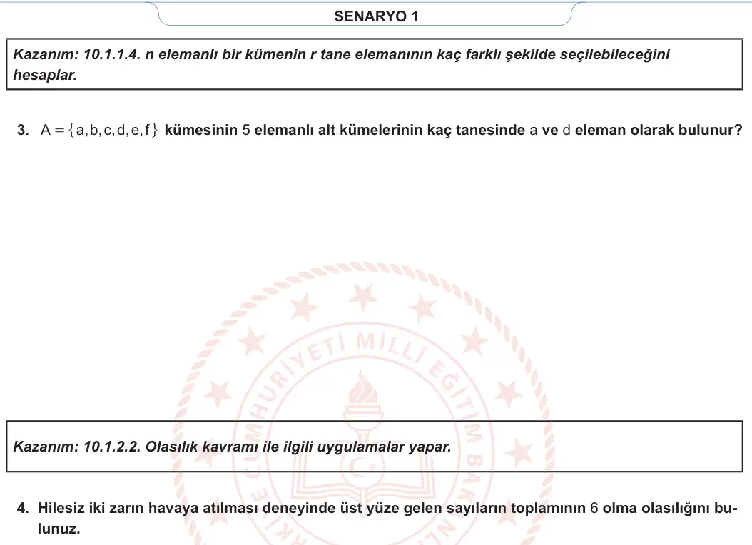 10. Sınıf Matematik 2023-2024 1. Dönem 1. Yazılı 1. Bölüm 2. Soru görseli (2/2)
