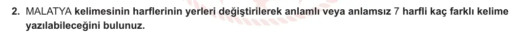 10. Sınıf Matematik 2023-2024 1. Dönem 1. Yazılı 2. Bölüm 2. Soru görseli (1/2)