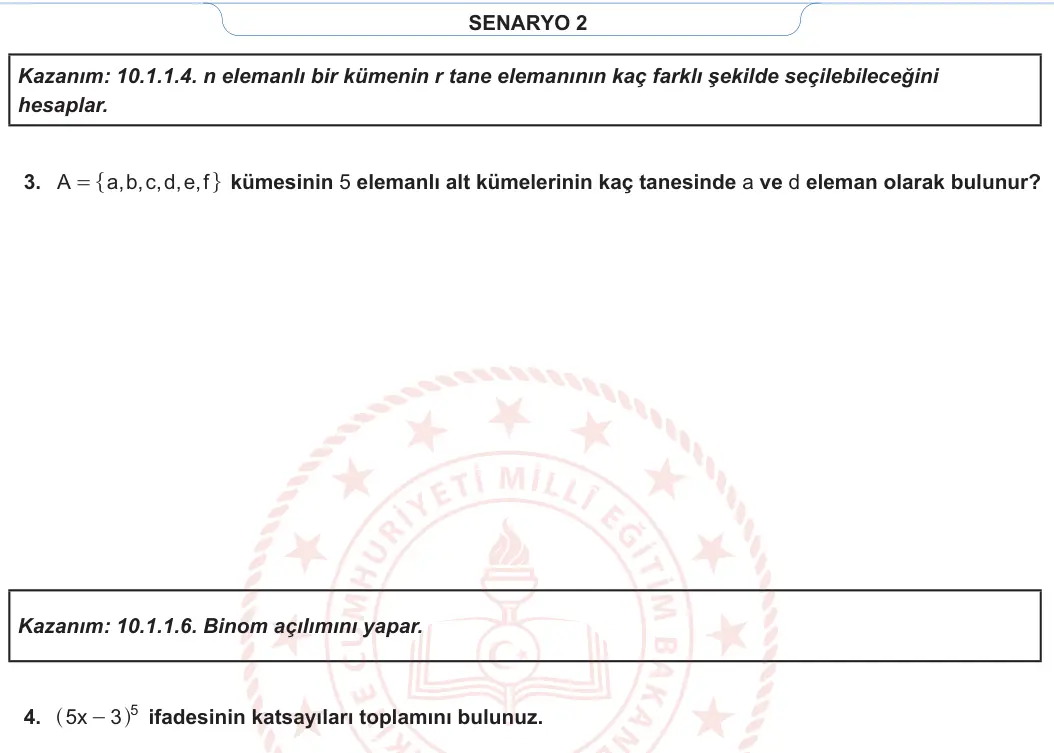 10. Sınıf Matematik 2023-2024 1. Dönem 1. Yazılı 2. Bölüm 2. Soru görseli (2/2)