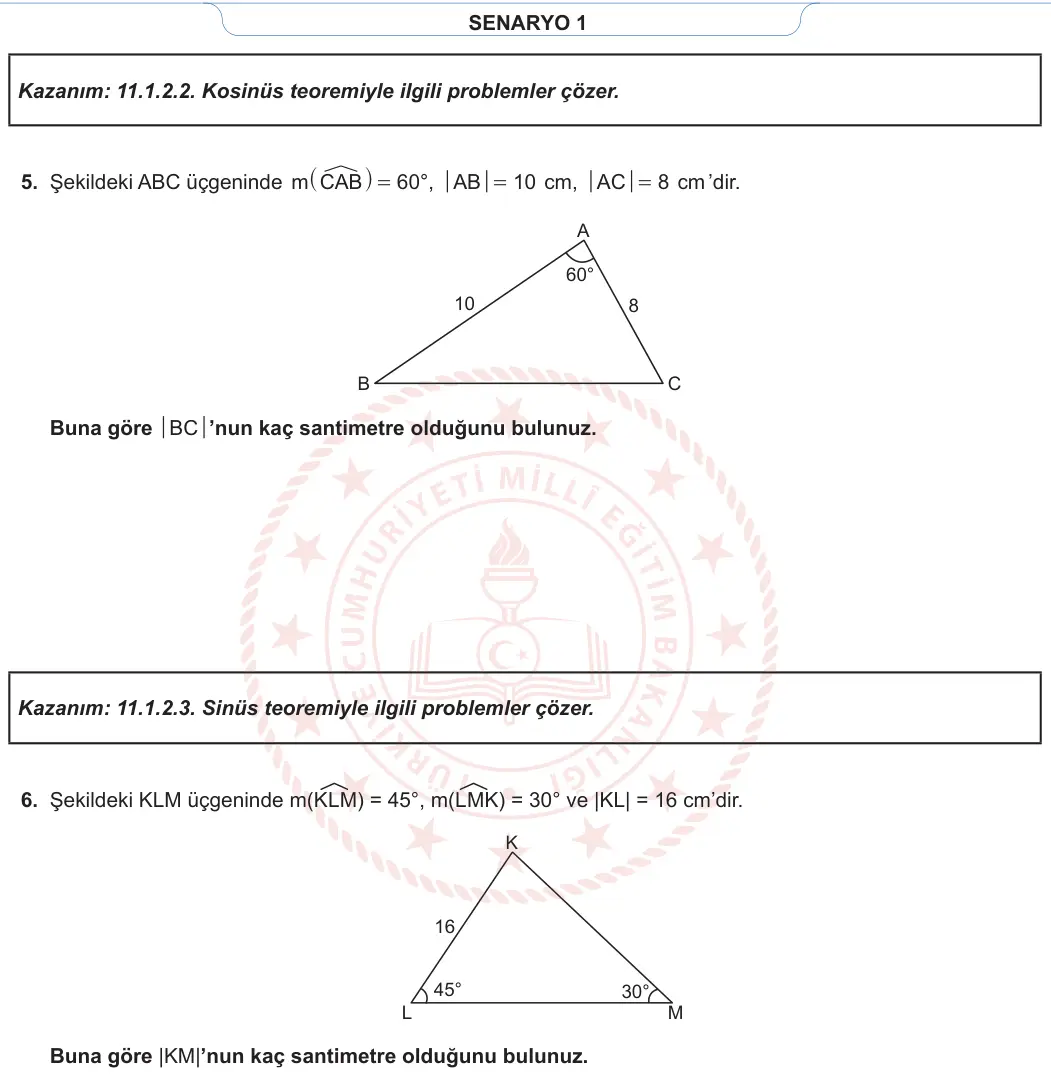11. Sınıf Matematik 2023-2024 1. Dönem 1. Yazılı 1. Bölüm 4. Soru görseli (2/2)
