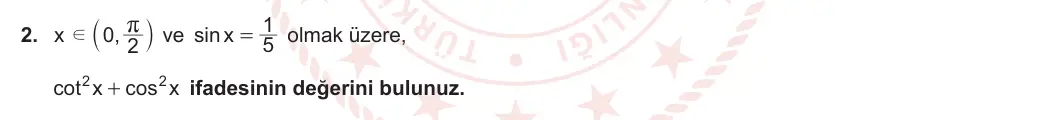 11. Sınıf Matematik 2023-2024 1. Dönem 1. Yazılı 2. Bölüm 2. Soru görseli (1/2)