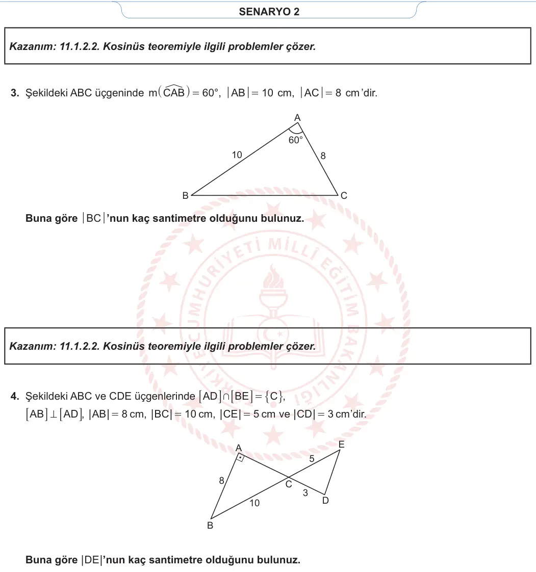 11. Sınıf Matematik 2023-2024 1. Dönem 1. Yazılı 2. Bölüm 2. Soru görseli (2/2)