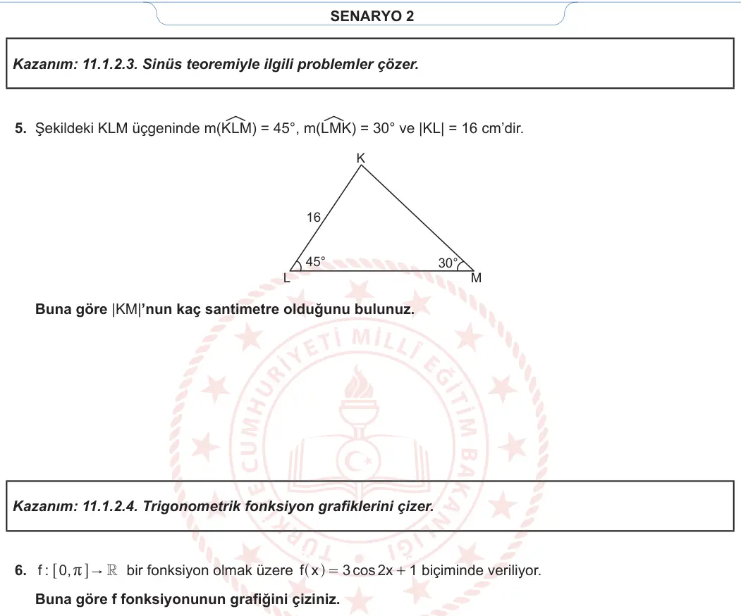 11. Sınıf Matematik 2023-2024 1. Dönem 1. Yazılı 2. Bölüm 4. Soru görseli (2/2)