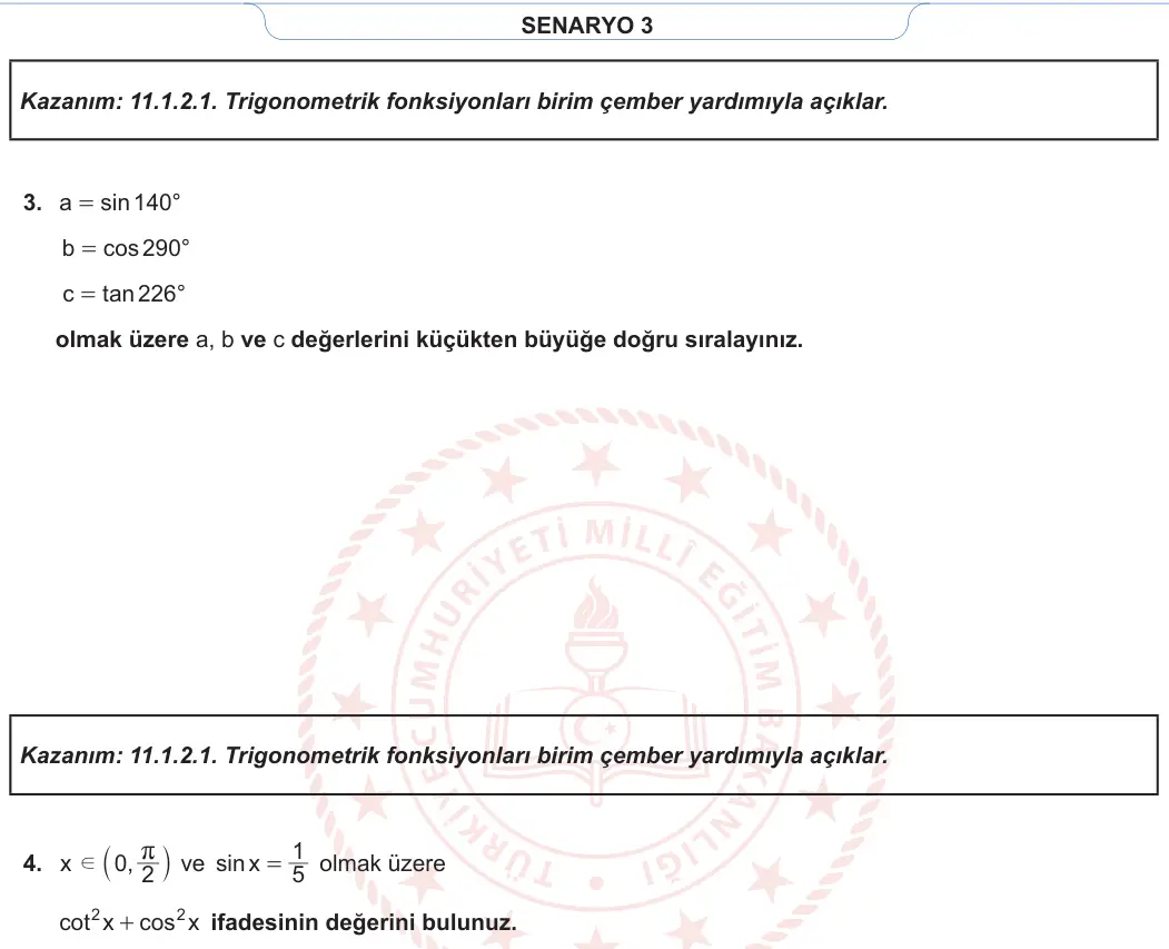 11. Sınıf Matematik 2023-2024 1. Dönem 1. Yazılı 3. Bölüm 2. Soru görseli (2/2)