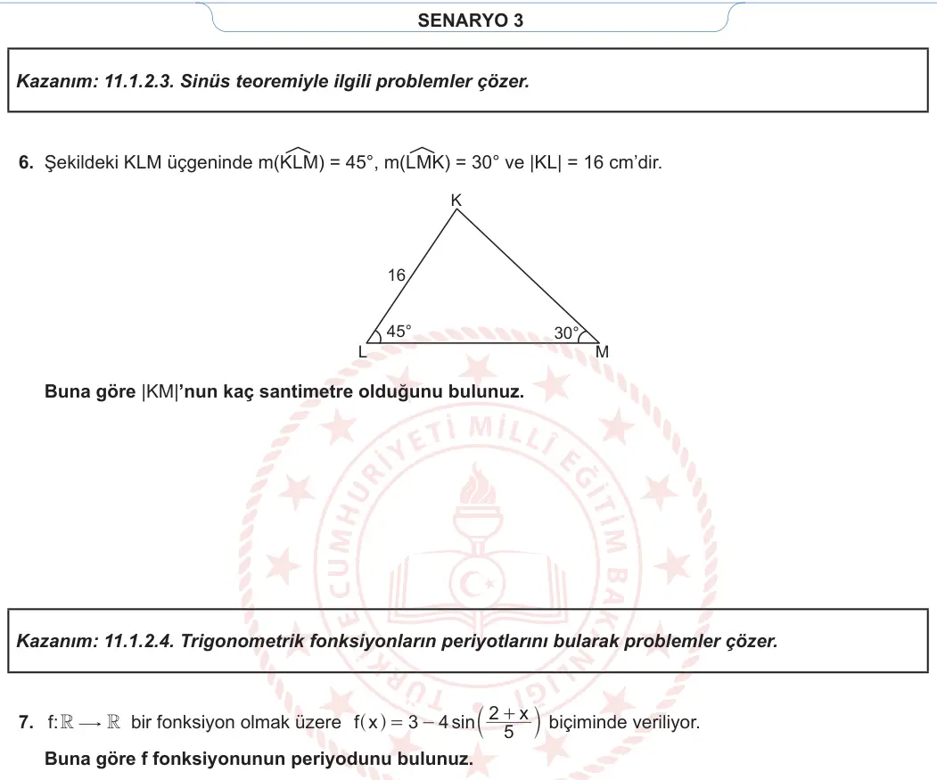 11. Sınıf Matematik 2023-2024 1. Dönem 1. Yazılı 3. Bölüm 5. Soru görseli (2/2)
