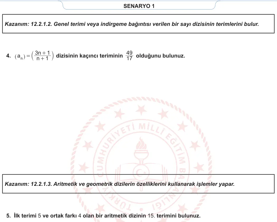 12. Sınıf Matematik 2023-2024 1. Dönem 1. Yazılı 1. Bölüm 3. Soru görseli (2/2)